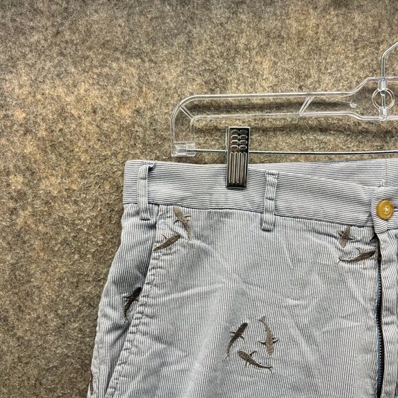 J McLaughlin Shorts Men 33 Blue Chino Flat Front Pinstripes Embroidered Dolphins - Picture 9 of 10